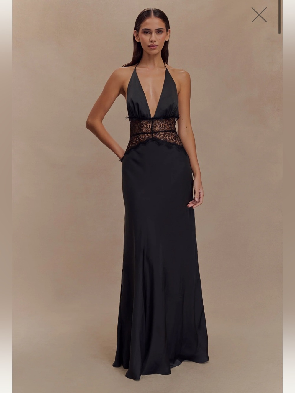 Meshki Black Lace-Waist Halter Maxi Dress